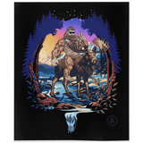 bigfoot riding moose blanket, yeti riding moose blanket, Sasquatch riding moose blanket, Squatch riding moose blanket, bigfoot blanket, yeti blanket, sasquatch blanket, squatch blanket, bigfoot peace sign blanket, yeti peace sign blanket, sasquatch peace sign blanket, squatch peace sign blanket, moose blanket, mountain blanket, mountain and river blanket, snowy mountain blanket, colorado blanket, bigfoot wearing sunglasses blanket, yeti wearing sunglasses blanket, funny bigfoot blanket, funny moose blanket