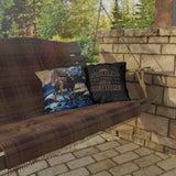 bigfoot riding moose pillow, yeti riding moose pillow, Sasquatch riding moose pillow, Squatch riding moose pillow, bigfoot pillow, yeti pillow, sasquatch pillow, squatch pillow, bigfoot peace sign pillow, yeti peace sign pillow, sasquatch peace sign pillow, squatch peace sign pillow, moose pillow, mountain pillow, mountain and river pillow, snowy mountain pillow, colorado pillow, bigfoot wearing sunglasses pillow, yeti wearing sunglasses pillow, funny bigfoot pillow, funny moose pillow