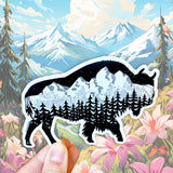 Buffalo, bison with the Grand Teton mountain range inside. Can you find the big dipper? Buffalo Silhouette sticker, buffalo sticker, bison sticker, bison silhouette sticker, buffalo bumper sticker, bison bumper sticker, bison vinyl sticker, buffalo vinyl sticker, buffalo decal, bison decal, buffalo laptop sticker, bison laptop sticker