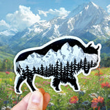 Buffalo, bison with the Grand Teton mountain range inside. Can you find the big dipper? Buffalo Silhouette sticker, buffalo sticker, bison sticker, bison silhouette sticker, buffalo bumper sticker, bison bumper sticker, bison vinyl sticker, buffalo vinyl sticker, buffalo decal, bison decal, buffalo laptop sticker, bison laptop sticker