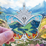 butterfly sticker, butterfly decal, mountain sticker, colorado sticker, flower sticker, floral sticker, Feminine dotwork tattoo sticker, fair isle sticker, Iceland sticker, Scandinavian sticker, moth sticker, paintbrush sticker, sunflower sticker, paintbrush flower sticker, daisy sticker, butterfly silhouette