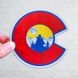 Colorado Flag sticker, CO flag sticker, full moon sticker, colorado sticker, wolf sticker, wolf silhouette sticker, mountain sticker, colorado mountain sticker, constellation sticker, fractal sticker