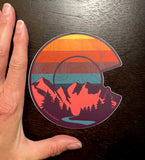 colorado flag sticker, colorado flag decal, mt. evans sticker, mount evans sticker, contour lines sticker, colorado mountains decal, colorado mountains sticker, idaho springs colorado decal, idaho springs colorado sticker, mountain decal, mountain sticker, mountain and river decal, mountain and river sticker, mountain illustration, colorful mountain drawing, colorado sticker, colorado decal