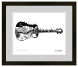 mt. evans art, mount evans artwork, mt. evans drawing, mount evans illustration, acoustic guitar art, acoustic guitar artwork, acoustic guitar illustration, acoustic guitar dotwork, acoustic guitar line art, campfire art, camping art, campfire illustration, camping artwork, colorado art, colorado artwork, colorado illustration, colorado camping art