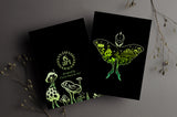 luna moth greeting card, luna moth card, mushroom greeting card, mushroom card, crescent moon greeting card, crescent moon card, scandinavian dotwork card, scandinavian dotwork greeting card, fair isle pattern card, fair isle pattern greeting card, feminine dotwork card, feminine dotwork greeting card