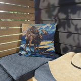 bigfoot riding moose pillow, yeti riding moose pillow, Sasquatch riding moose pillow, Squatch riding moose pillow, bigfoot pillow, yeti pillow, sasquatch pillow, squatch pillow, bigfoot peace sign pillow, yeti peace sign pillow, sasquatch peace sign pillow, squatch peace sign pillow, moose pillow, mountain pillow, mountain and river pillow, snowy mountain pillow, colorado pillow, bigfoot wearing sunglasses pillow, yeti wearing sunglasses pillow, funny bigfoot pillow, funny moose pillow