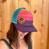 colorado flag hat, colorado flag trucker hat, mt. evans hat, mount evans trucker hat,  contour lines hat, colorado mountains hat, colorado mountains trucker hat, idaho springs colorado hat, idaho springs colorado trucker hat, mountain hat, mountain trucker hat, mountain and river hat, mountain and river trucker hat, colorado sunrise hat, colorado sunset hat, ccolorado sunrise trucker hat, colorado sunset trucker hat