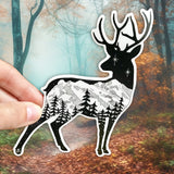 Deer with mountain range and stars.  deer sticker, deer silhouette sticker, deer decal, deer bumper sticker, mountain sticker, mountain decal, mountain bumper sticker, colorado mountain sticker