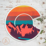 colorado flag sticker, colorado flag decal, mt. evans sticker, mount evans sticker,  contour lines sticker, colorado mountains decal, colorado mountains sticker, idaho springs colorado decal, idaho springs colorado sticker, mountain decal, mountain sticker, mountain and river decal, mountain and river sticker, mountain illustration, colorful mountain drawing, colorado sticker, colorado decal