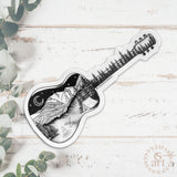 mt. blue sky sticker, mt. evans decal, mount evans sticker, mt. evans sticker, mount evans decal, acoustic guitar sticker, acoustic guitar decal, acoustic guitar illustration, acoustic guitar dotwork sticker, acoustic guitar line art sticker, campfire sticker, camping decal, campfire illustration, camping sticker, colorado sticker, colorado decal, colorado illustration, colorado camping sticker