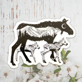 Moose with mountain range and crescent moon. Moose sticker, moose silhouette sticker, mountain sticker, colorado mountain sticker, crescent moon sticker, moose decal, moose car sticker, moose bumper sticker, galaxy moose sticker, moose baby sticker, moose twins sticker, momma moose sticker, mother moose sticker, moose galaxy sticker, colorado sticker