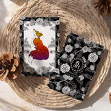 Fox with pinecone border greeting card, Foxy Lady with Pinecone border card; fox card, pinecone card, black and white floral card, black and white hand drawn floral card, black and white pinecone card, henna card, paisley card