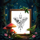 luna moth art, luna moth illustration, luna moth, mushroom art, mushroom illustration,  mushroom drawing, luna moth drawing, colorado art, colorado artwork, colorado illustration, crescent moon art, crescent moon illustration, crescent moon drawing, Feminine dotwork tattoo, fair isle dotwork tattoo, Scandinavian dot tattoo, simple dotwork tattoo, luna moth tattoo, mushroom tattoo