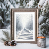 runner in snow painting, winter trail run art, snow covered forest runner, running wall art, athlete in snow illustration, snowy trail artwork, forest running print, inspirational running art, winter sports decor, magical winter run painting, snowy landscape runner art, cold weather training art, runner silhouette in snow, outdoor fitness wall decor, snowy forest scene with runner
