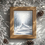 runner in snow painting, winter trail run art, snow covered forest runner, running wall art, athlete in snow illustration, snowy trail artwork, forest running print, inspirational running art, winter sports decor, magical winter run painting, snowy landscape runner art, cold weather training art, runner silhouette in snow, outdoor fitness wall decor, snowy forest scene with runner
