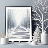 runner in snow painting, winter trail run art, snow covered forest runner, running wall art, athlete in snow illustration, snowy trail artwork, forest running print, inspirational running art, winter sports decor, magical winter run painting, snowy landscape runner art, cold weather training art, runner silhouette in snow, outdoor fitness wall decor, snowy forest scene with runner