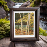 Aspen Dreams art, fall aspen painting, Cataract Lake Colorado art, Silverthorne CO artwork, autumn landscape print, Colorado fall foliage, aspen tree wall art, vibrant fall forest painting, mountain lake artwork, nature-inspired art, tribute landscape art, colorful aspen grove, autumn mountain scene, Aspen Dreams print, romantic nature painting