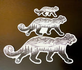 sticker, slap, Loveland Prowler features Loveland Ski Resort mountain range, swirling wind and a mountain lion (cougar, puma, cat), loveland ski area, mountain lion silhouette, cougar silhouette, puma silhouette, cougar drawing, mountain lion drawing, puma drawing, cat drawing, cougar roaring, mountain lion roaring, puma roaring, cougar footprint, mountain lion footprint, puma footprint, cougar paw, mountain lion paw, puma paw, cat paw, mountain lion silhouette, cougar silhouette, puma silhouette