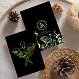 luna moth greeting card, luna moth card, mushroom greeting card, mushroom card, crescent moon greeting card, crescent moon card, scandinavian dotwork card, scandinavian dotwork greeting card, fair isle pattern card, fair isle pattern greeting card, feminine dotwork card, feminine dotwork greeting card