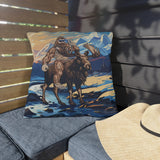 bigfoot riding moose pillow, yeti riding moose pillow, Sasquatch riding moose pillow, Squatch riding moose pillow, bigfoot pillow, yeti pillow, sasquatch pillow, squatch pillow, bigfoot peace sign pillow, yeti peace sign pillow, sasquatch peace sign pillow, squatch peace sign pillow, moose pillow, mountain pillow, mountain and river pillow, snowy mountain pillow, colorado pillow, bigfoot wearing sunglasses pillow, yeti wearing sunglasses pillow, funny bigfoot pillow, funny moose pillow