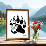 Bear Paw with a full moon and mountain range.  bear paw drawing, bear paw silhouette drawing, bear drawing, mountain bear paw drawing, full moon bear paw drawing, stars bear paw drawing, bear silhouette inside bear paw drawing, bear paw illustration, bear paw silhouette illustration, bear illustration, bear paw illustration, mountain bear paw illustration, full moon bear paw illustration, stars bear paw illustration, bear silhouette inside bear paw illustration, bear paw artwork, bear paw silhouette artwork