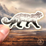 sticker, slap, Loveland Prowler features Loveland Ski Resort mountain range, swirling wind and a mountain lion (cougar, puma, cat), loveland ski area, mountain lion silhouette, cougar silhouette, puma silhouette, cougar drawing, mountain lion drawing, puma drawing, cat drawing, cougar roaring, mountain lion roaring, puma roaring, cougar footprint, mountain lion footprint, puma footprint, cougar paw, mountain lion paw, puma paw, cat paw, mountain lion silhouette, cougar silhouette, puma silhouette
