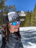 trucker hat, mountain trucker hat, snowboard hat with mountains, skater hat with mountains, trucker hat with mountains, trucker hat with contour lines, snowboard hat with contour lines, skater hat with contour lines, snowshoe hat, black white mountain hat, colorado mountain hat