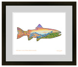 Rainbow Trout art, Rainbow Trout artwork, Fall Colors art, Fall Colors artwork, Colorado mountain lake art, Colorado mountain lake drawing, Bear Lake Art, Bear Lake drawing, Longs Peak Colorado Mountain art, Longs Peak Colorado Mountain drawing, glacier gorge art, glacier gorge drawing, half mountain art, half mountain drawing, Estes Park Colorado art, Estes Park Colorado drawing, dotwork drawing, dotwork art, trout tattoo, rainbow trout tattoo, line work art, line work drawing