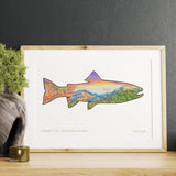 Rainbow Trout art, Rainbow Trout artwork, Fall Colors art, Fall Colors artwork, Colorado mountain lake art, Colorado mountain lake drawing, Bear Lake Art, Bear Lake drawing, Longs Peak Colorado Mountain art, Longs Peak Colorado Mountain drawing, glacier gorge art, glacier gorge drawing, half mountain art, half mountain drawing, Estes Park Colorado art, Estes Park Colorado drawing, dotwork drawing, dotwork art, trout tattoo, rainbow trout tattoo, line work art, line work drawing
