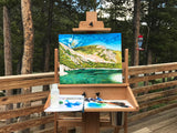 St. Mary's Glacier Colorado artwork, hikers artwork, snowshoeing art, backpackers artwork. Columbine drawing, columbine flower painting, idaho springs colorado art, colorado artist, colorado art, colorado artwork, st marys glacier painting, columbine painting, colorado mountain painting