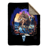 bigfoot riding moose blanket, yeti riding moose blanket, Sasquatch riding moose blanket, Squatch riding moose blanket, bigfoot blanket, yeti blanket, sasquatch blanket, squatch blanket, bigfoot peace sign blanket, yeti peace sign blanket, sasquatch peace sign blanket, squatch peace sign blanket, moose blanket, mountain blanket, mountain and river blanket, snowy mountain blanket, colorado blanket, bigfoot wearing sunglasses blanket, yeti wearing sunglasses blanket, funny bigfoot blanket, funny moose blanket
