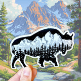 Buffalo, bison with the Grand Teton mountain range inside. Can you find the big dipper? Buffalo Silhouette sticker, buffalo sticker, bison sticker, bison silhouette sticker, buffalo bumper sticker, bison bumper sticker, bison vinyl sticker, buffalo vinyl sticker, buffalo decal, bison decal, buffalo laptop sticker, bison laptop sticker