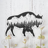 Buffalo, bison with the Grand Teton mountain range inside. Can you find the big dipper? Buffalo Silhouette sticker, buffalo sticker, bison sticker, bison silhouette sticker, buffalo bumper sticker, bison bumper sticker, bison vinyl sticker, buffalo vinyl sticker, buffalo decal, bison decal, buffalo laptop sticker, bison laptop sticker