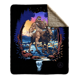 bigfoot riding moose blanket, yeti riding moose blanket, Sasquatch riding moose blanket, Squatch riding moose blanket, bigfoot blanket, yeti blanket, sasquatch blanket, squatch blanket, bigfoot peace sign blanket, yeti peace sign blanket, sasquatch peace sign blanket, squatch peace sign blanket, moose blanket, mountain blanket, mountain and river blanket, snowy mountain blanket, colorado blanket, bigfoot wearing sunglasses blanket, yeti wearing sunglasses blanket, funny bigfoot blanket, funny moose blanket