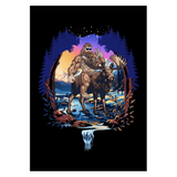 bigfoot riding moose greeting card, yeti riding moose greeting card, Sasquatch riding moose greeting card, Squatch riding moose greeting card, bigfoot greeting card, yeti greeting card, sasquatch greeting card, squatch greeting card, bigfoot peace sign greeting card, yeti peace sign greeting card, sasquatch peace sign greeting card, squatch peace sign greeting card, moose artwork, mountain greeting card, mountain and river greeting card, snowy mountain greeting card, colorado greeting card, bigfoot wearing