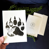 bear greeting card, bear paw greeting card, colorado mountain greeting card, stipple bear and mountain greeting card, colorado greeting card, bear silhouette greeting card, night sky greeting card, stars greeting card, constellation greeting card