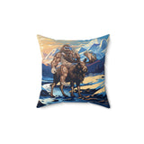 bigfoot riding moose pillow, yeti riding moose pillow, Sasquatch riding moose pillow, Squatch riding moose pillow, bigfoot pillow, yeti pillow, sasquatch pillow, squatch pillow, bigfoot peace sign pillow, yeti peace sign pillow, sasquatch peace sign pillow, squatch peace sign pillow, moose pillow, mountain pillow, mountain and river pillow, snowy mountain pillow, colorado pillow, bigfoot wearing sunglasses pillow, yeti wearing sunglasses pillow, funny bigfoot pillow, funny moose pillow