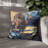 bigfoot riding moose pillow, yeti riding moose pillow, Sasquatch riding moose pillow, Squatch riding moose pillow, bigfoot pillow, yeti pillow, sasquatch pillow, squatch pillow, bigfoot peace sign pillow, yeti peace sign pillow, sasquatch peace sign pillow, squatch peace sign pillow, moose pillow, mountain pillow, mountain and river pillow, snowy mountain pillow, colorado pillow, bigfoot wearing sunglasses pillow, yeti wearing sunglasses pillow, funny bigfoot pillow, funny moose pillow