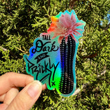 holographic cactus sticker, Trichocereus sticker, succulent sticker, columnar cactus art, funny cactus sticker, tall dark and prickly, flirty plant sticker, rainbow holographic sticker, plant lover gift, cactus lover sticker, playful cactus decal, edgy plant sticker, naughty cactus sticker, pink bloom cactus, whimsical plant art