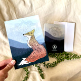 Misty Mountain Mandala Fox Greeting Card; Greeting Card, colorado artist, colorado art, colorado artwork, fox card, mountain card, mandala card, misty mountain card, fox greeting card, mandala greeting card, mountain greeting card, card with fox, card with mountain, thank you card, congratulations card