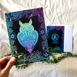 owl greeting card, owl card, floral card, floral greeting card, mandala card, mandala greeting card, mandala owl greeting card