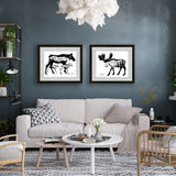 Moose with mountain range and crescent moon. Moose artwork, crescent moon drawing, mountains drawing, stars drawing, evergreen trees drawing, colorado artist, colorado art, colorado artwork, dotwork art, moose silhouette art