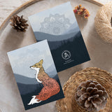 Misty Mountain Mandala Fox Greeting Card; Greeting Card, colorado artist, colorado art, colorado artwork, fox card, mountain card, mandala card, misty mountain card, fox greeting card, mandala greeting card, mountain greeting card, card with fox, card with mountain, thank you card, congratulations card
