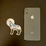 Wolf howling at a full moon with Galaxy inside and Maroon Bells mountain range in Aspen. Sticker, wolf sticker, wolf galaxy sticker, wolf silhouette sticker, wolf full moon sticker, galaxy sticker, full moon sticker