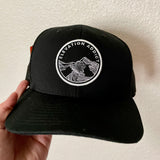 Purple Elevation Addict Hat; Are you an elevation addict?  This hat is for you, line art telluride hat, line art colorado flowers, colorado rockies hat, mountain hat, colorado hat, mountain trucker hat, colorado trucker hat, line art trucker hat