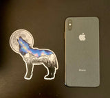 Wolf howling at a full moon with Galaxy inside and Maroon Bells mountain range in Aspen. Sticker, wolf sticker, wolf galaxy sticker, wolf silhouette sticker, wolf full moon sticker, galaxy sticker, full moon sticker