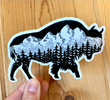 Buffalo, bison with the Grand Teton mountain range inside. Can you find the big dipper? Buffalo Silhouette sticker, buffalo sticker, bison sticker, bison silhouette sticker, buffalo bumper sticker, bison bumper sticker, bison vinyl sticker, buffalo vinyl sticker, buffalo decal, bison decal, buffalo laptop sticker, bison laptop sticker