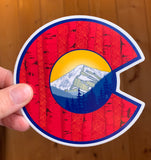 Colorado Flag C with Mount Eva and Aspen Trees, colorado flag sticker, colorado flag slap, aspen tree sticker, colorado sticker, mountain sticker, forest sticker