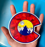 Colorado Flag sticker, CO flag sticker, full moon sticker, colorado sticker, wolf sticker, wolf silhouette sticker, mountain sticker, colorado mountain sticker, constellation sticker, fractal sticker
