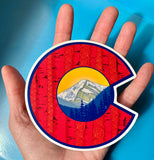 Colorado Flag C with Mount Eva and Aspen Trees, colorado flag sticker, colorado flag slap, aspen tree sticker, colorado sticker, mountain sticker, forest sticker